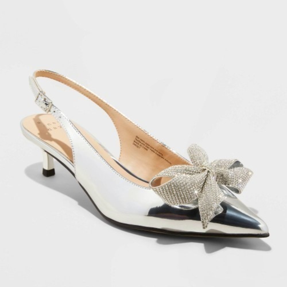 A New Day‎ Priscilla Rhinestone Bow Heels Silver 6 – New with Tags